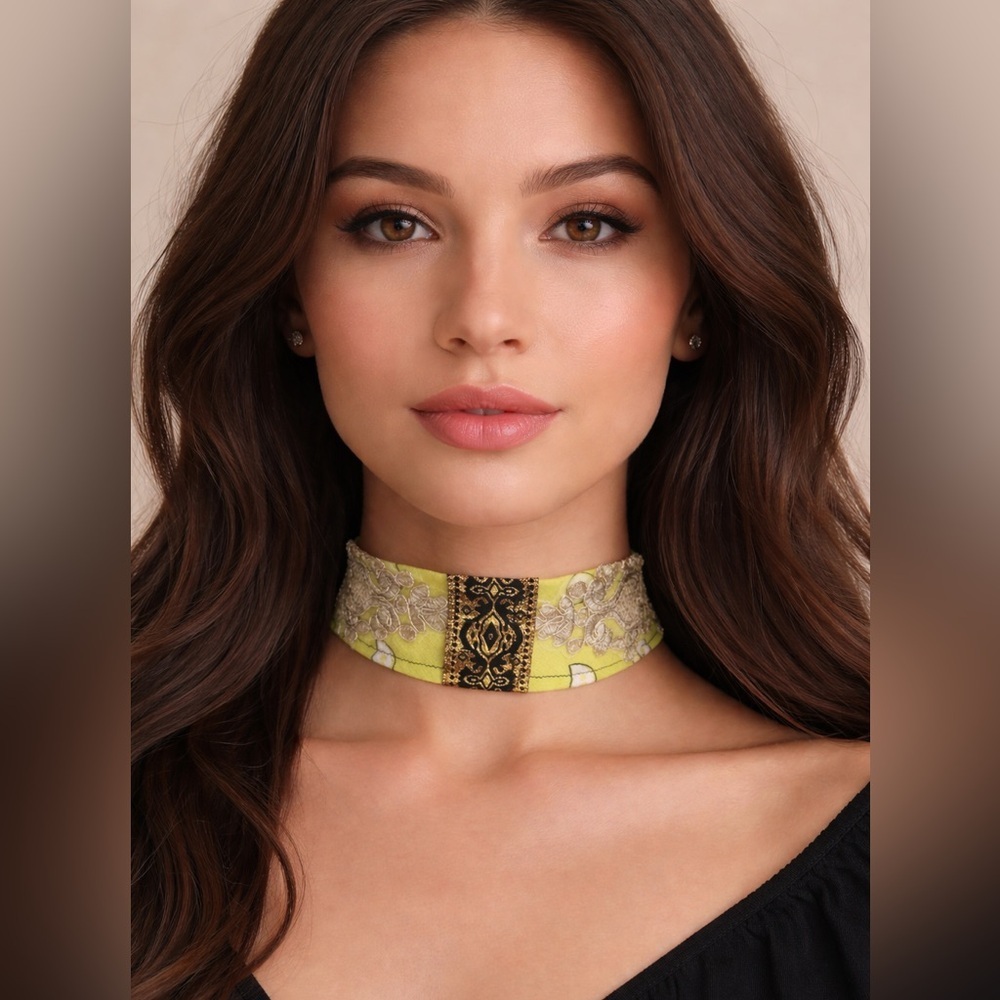 Artisan Bandana Choker Gold Detail Collar Necklace Jewelry Handmade OOAK new